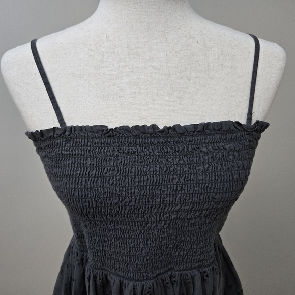 American Eagle Tank Top Shirt Lace Smocked Eyelet Babydoll Charcoal Women's XL - Picture 6 of 16